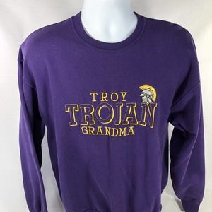 VINTAGE TROY TROJAN GRANDMA SWEATSHIRT PURPLE EMBROIDERED MISSOURI LARGE 2000s
